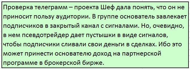 Телеграмм-канал Шеф — отзывы, разоблачение