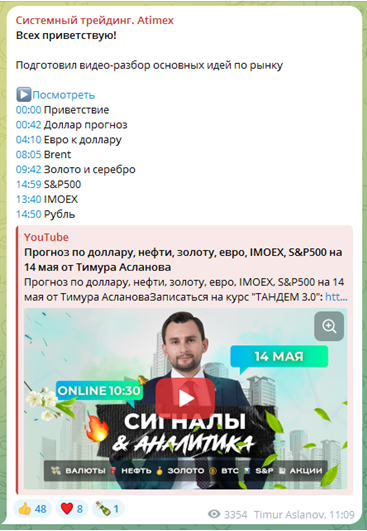 Телеграмм-канал Системный трейдинг. Atimex — отзывы, разоблачение