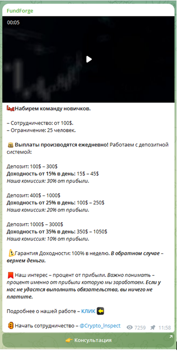 Телеграмм-канал FundForge — отзывы, разоблачение