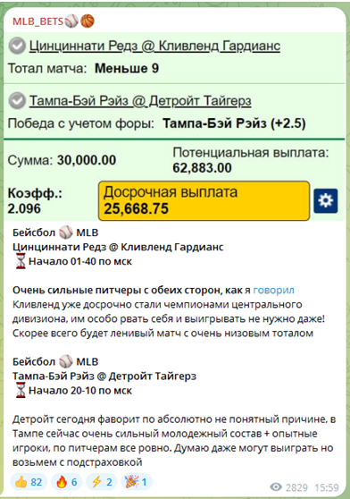 Телеграмм-канал MLB_BETS⚾️🏀 — отзывы, разоблачение