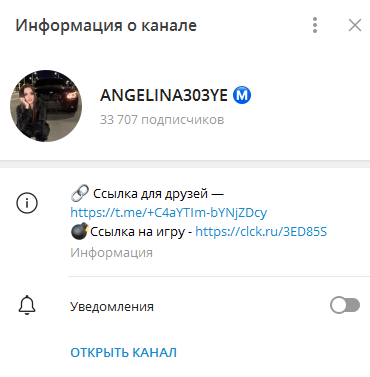 Телеграмм-канал ANGELINA303YE Ⓜ️ — отзывы, разоблачение